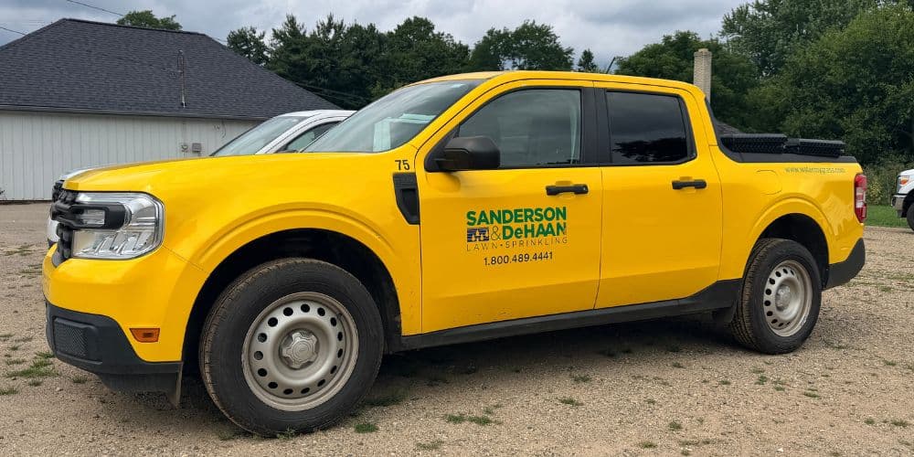 Sanderson & DeHaan sprinkler winterization service truck